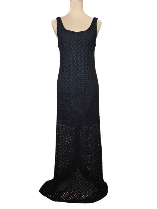 Sweet Claire Dresses & Skirts - Black Open Knit Crochet Maxi Dress Witchy Boho Gothic Festival Medium